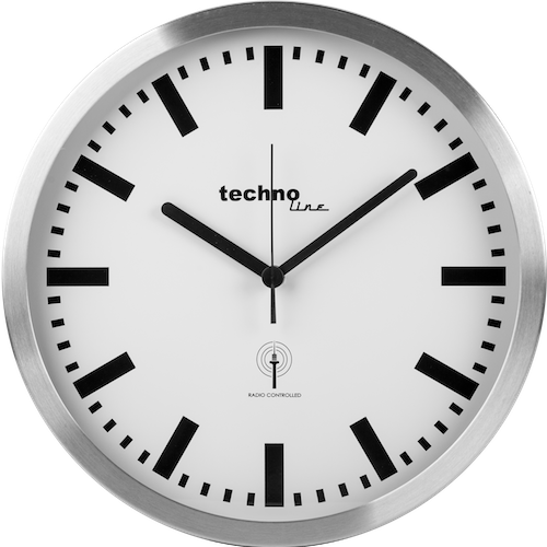 Wanduhr mit Funkuhrwerk silber Uhr Bürouhr TechnoTrade 